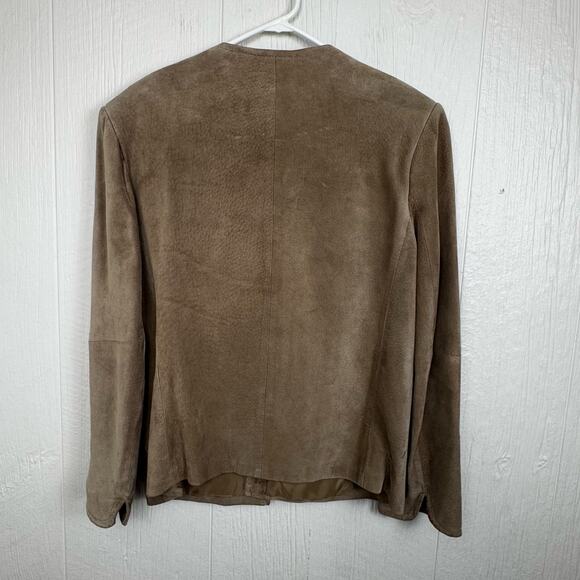 Vtg Talbots 100% Leather Suede Jacket Blazer Made Israel Camel Brown Medium/ Lg - Picture 6 of 8